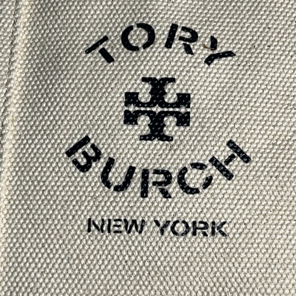 Tory Burch Canvas Tote with Black Logo on Cream